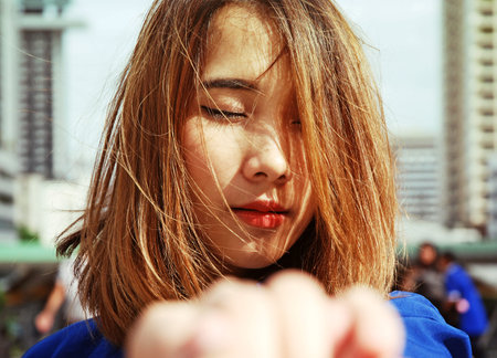 Close up Beautiful Asian women smile portrait.の写真素材