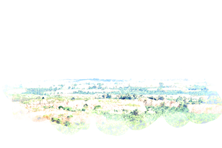 Colorful mountain hill and tree landscape on watercolor painting background.の写真素材