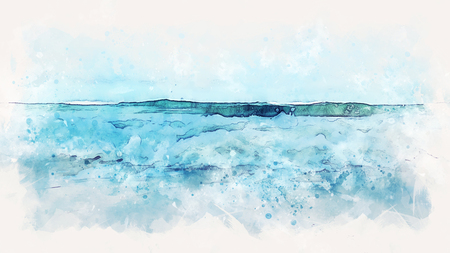 Abstract sea soft wave watercolor illustration painting backgroud.の写真素材