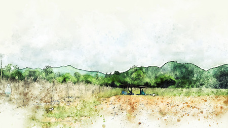 Abstract mountain range on watercolor illustration painting background.の写真素材