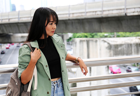 Beautiful one woman traveling in capital city.の写真素材