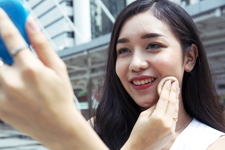 Close-up outdoor makeup beautiful Asia girl.の写真素材