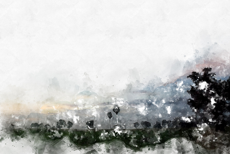 Abstract Colorful tree and landscape tree on watercolor painting background.の写真素材