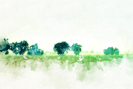 Abstract Colorful tree and landscape tree on watercolor painting backgroundの写真素材