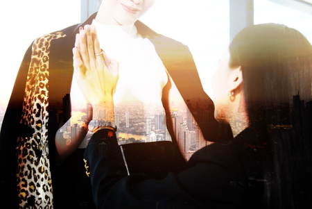 Abstract soft light on businesswoman exposure offices building in the capital city.の写真素材