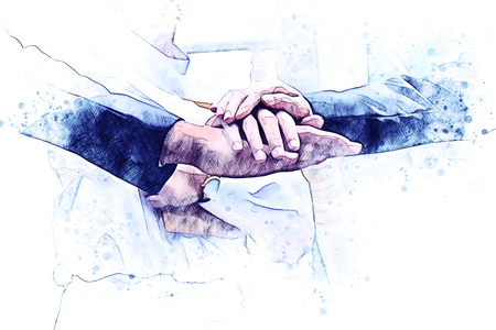 Abstract handshake business on watercolor illustration painting background.の写真素材
