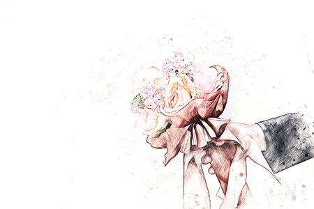 Abstract colorful holding flower blooming on watercolor illustration painting background.の写真素材