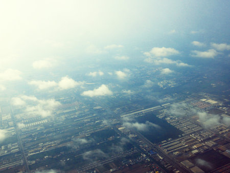 Beautiful Top view on plane at the city scape in Thailand.