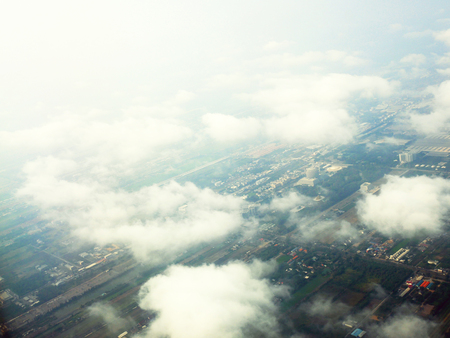 Beautiful Top view on plane at the city scape in Thailand.の写真素材