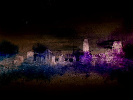 Abstract offices Building in the city on watercolor painting background. City on Digital illustration brush to art.の写真素材