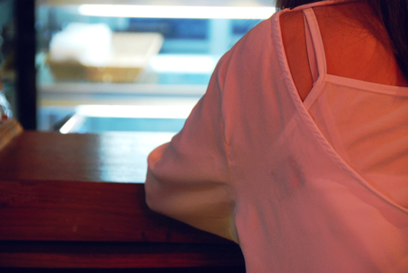 Beautiful The back of the woman portrait in coffee cafe for relaxation.の写真素材