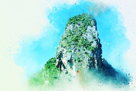 Abstract colorful beautiful Mountain peak on watercolor painting background.の写真素材