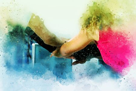 Abstract Business person handshake on watercolor illustration painting background.の写真素材