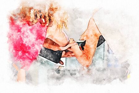 Abstract Business person handshake on watercolor illustration painting background.の写真素材
