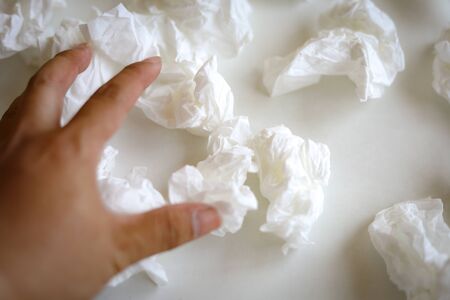 Close-up a lot of tissue waste on a white background.の写真素材