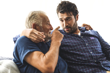 Family time dad and son talking discussion lifestyle in holiday at home.