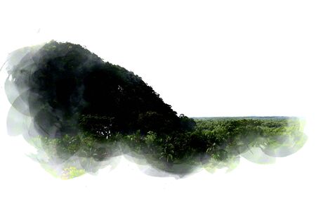 Abstract colorful mountain range and tree landscape on watercolor illustration painting background.の写真素材