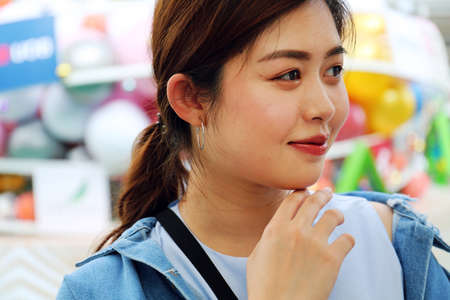 Close-up beautiful Asia woman selfie portrait and traveling in capital city.の写真素材