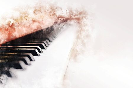 Abstract colorful piano keyboard on watercolor illustration painting background.の写真素材
