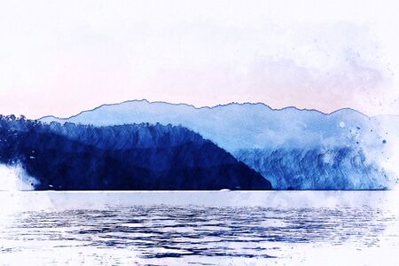 Abstract Mountain hill on watercolor illustration painting background.の写真素材