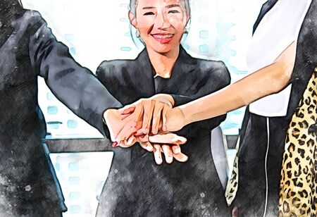Abstract colorful business handshake partnership on watercolor illustration painting background.の写真素材