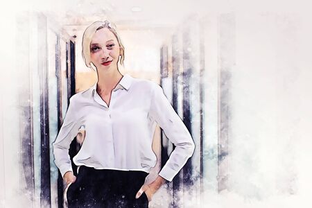 Abstract woman business smile portrait on watercolor illustration painting background.の写真素材