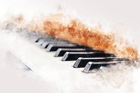 Abstract colorful piano keyboard on watercolor illustration painting background.の写真素材