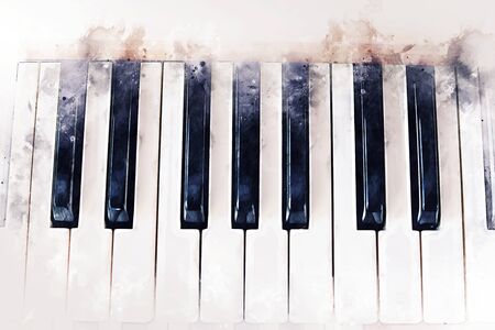 Abstract colorful piano keyboard on watercolor illustration painting background.の写真素材