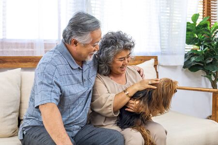 Happiness senior couple lover smile portrait and lifestyle at home.の写真素材