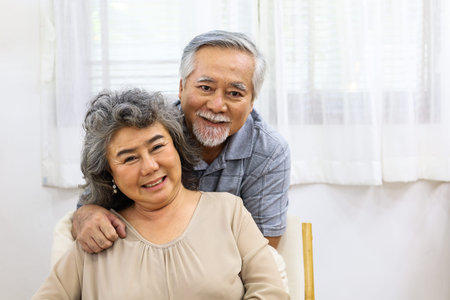 Happiness senior couple lover smile portrait and lifestyle at home.