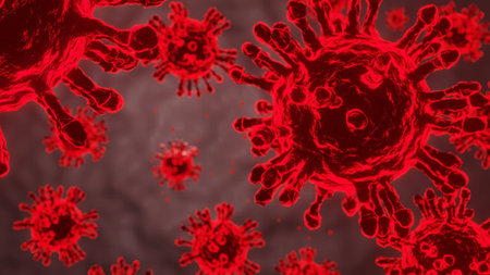 Coronavirus Covid-19 outbreak influenza background and Pandemic medical health risk concept with disease cell by 3D rendering.の写真素材