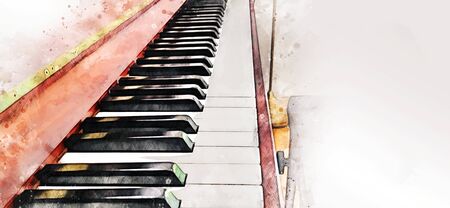 Abstract happiness playing piano keyboard on watercolor illustration painting background.の写真素材
