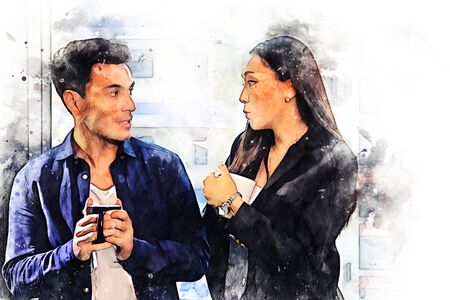 Abstract business partnership talking and discuss on watercolor illustration paintng background.の写真素材