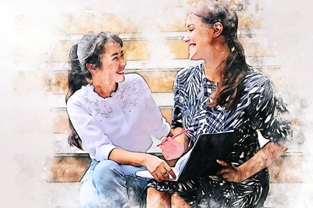 Abstract colorful happiness friendship fun and talking on watercolor illustration painting background.の写真素材