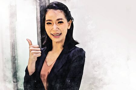 Abstract colorful happiness business woman smile portrait on watercolor illustration painting background.の写真素材