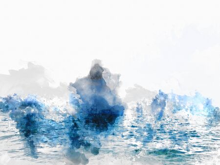 Abstract sea soft wave in Thailand on watercolor illustration painting backgroud.の写真素材