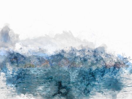 Abstract sea soft wave in Thailand on watercolor illustration painting backgroud.の写真素材