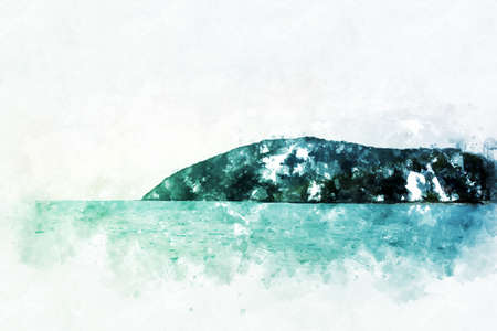 Abstract Colorful mountain peak and river on watercolor illustration painting background.の写真素材