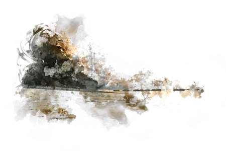 Abstract beautiful colorful soft wave sea on watercolor painting background, Digital illustration brush to art.の写真素材