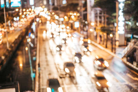 Beautiful colorful light car traffic on street in the city for background, blur concept.の写真素材