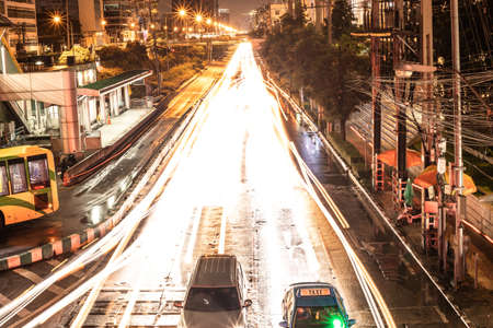 Beautiful colorful light car traffic on street in the city for background, blur concept.の写真素材