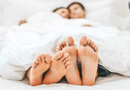 Happiness young couple lover sleeping and relaxation on bedroom.