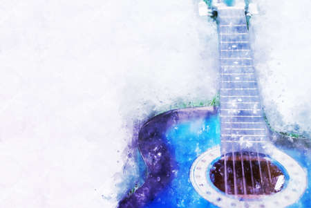 Abstract colorful Guitar in the foreground on Watercolor painting background and Digital illustration brush to art.の写真素材