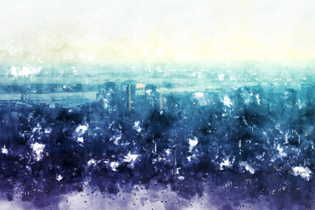 Abstract colorful building in the city on watercolor illustration painting background.の写真素材