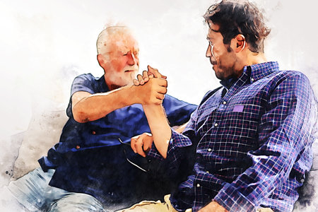 Father and son talking and sharing discussion lifestyle for domestic life at home.の写真素材