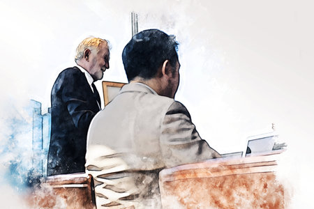 Abstract colorful business teamwork handshake and meeting concept on watercolor illustration painting background.の写真素材