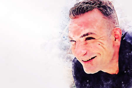 Abstract colorful happiness sport man smile portrait on watercolor illustration painting background.の写真素材