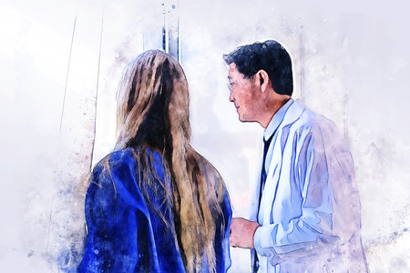 Abstract colorful happiness teamwork doctor in hospital on watercolor illustration painting background.の写真素材