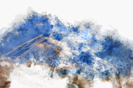 Abstract colorful mountain range in Japan on watercolor illustration painting background.の写真素材