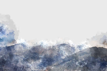 Abstract colorful mountain range in Japan on watercolor illustration painting background.の写真素材